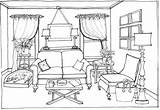 Coloring Room Living Pages Drawing Furniture Bedroom Interior Outline Clipart Modern Perspective Drawings Printable Buildings Architecture Sofa Point Rooms Colouring sketch template