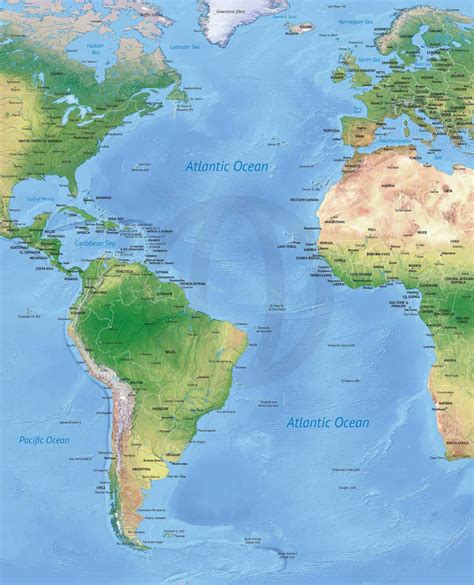 vector map   atlantic ocean political  shaded relief  stop map