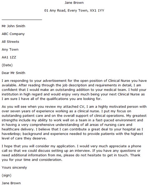 clinical nurse cover letter  learnistorg