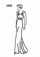 Fashion Coloring 1930s Dress 1935 Silhouette Sketches Template Pages sketch template