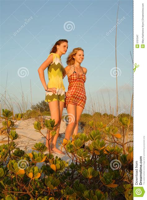 Teen Girls At Beach Stock Image Image Of Smiling