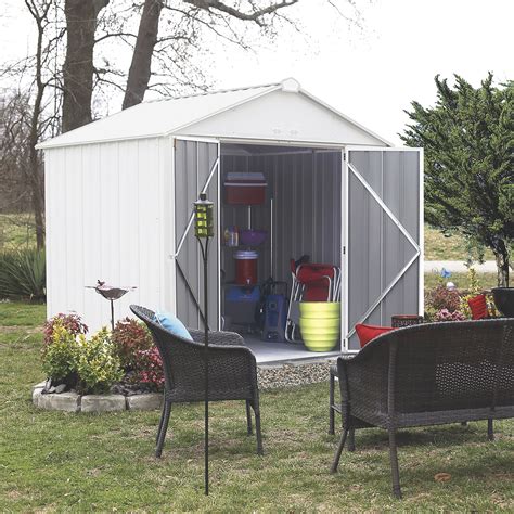 arrow ezee shed steel storage shed ft  ft high gable cream  cream trim model