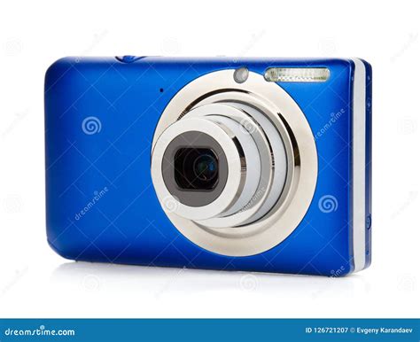 blue compact camera stock image image  lens digital