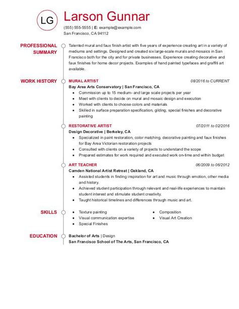 artist resume examples arts resume examples livecareer