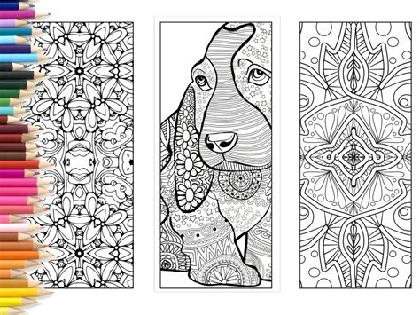 bookmarks coloring page adults printable bookmarks hand  etsy