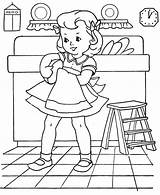Coloring Pages Chores Kids Doing Dishes Vintage Embroidery Washing Girl Patterns Children Color Printable Book Drawing Para Colorear Wash Little sketch template