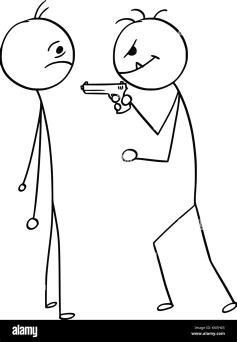 Cartoon Stick Man Dibujo Ilustración Del Hombre Atacado Asaltado Por El
