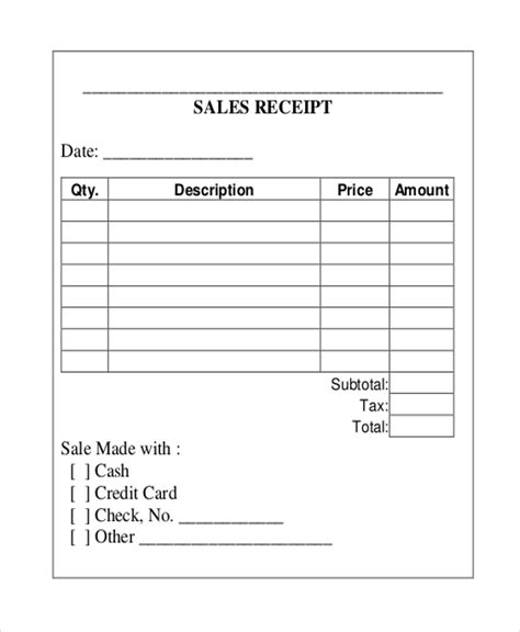 blank receipt template  printable receipt template