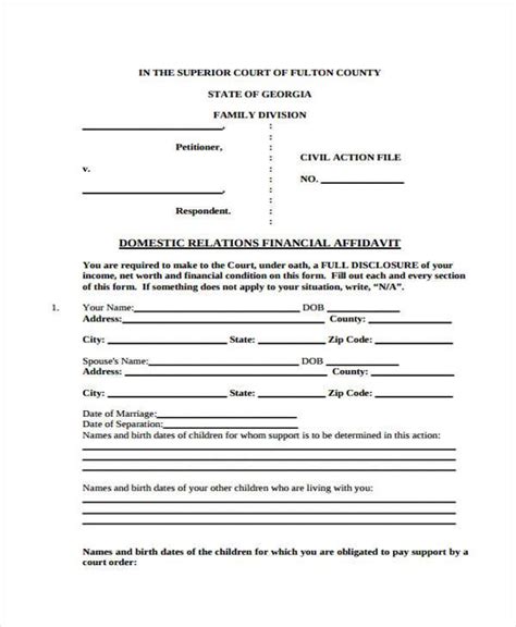 affidavit  relationship template