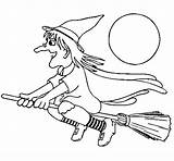 Witch Coloring Broomstick Flying Halloween Colorear Coloringcrew sketch template