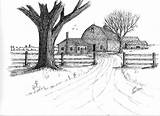 Farm Drawing Dairy Landscape Oak Big Drawings Sketch Barn Brauer Jack Old House Fence Tree Wood Christmas Pencil Farms Sketches sketch template
