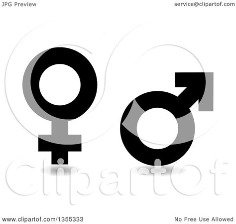 clipart of black and white male and female gender symbols with shadows