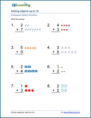 printable adding worksheets kindergarten addition