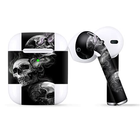 protective skin wrap  apple airpods vinyl sticker cover decal glowing skulls  smoke