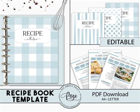 editable recipe book template personalized cookbook etsy