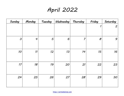 printable april  calendars april   printable calendar