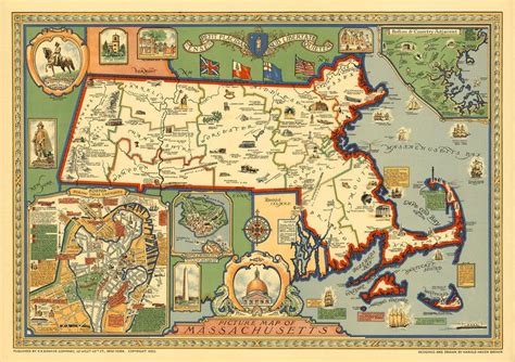 historical map  massachusetts   pictorial maps vintage