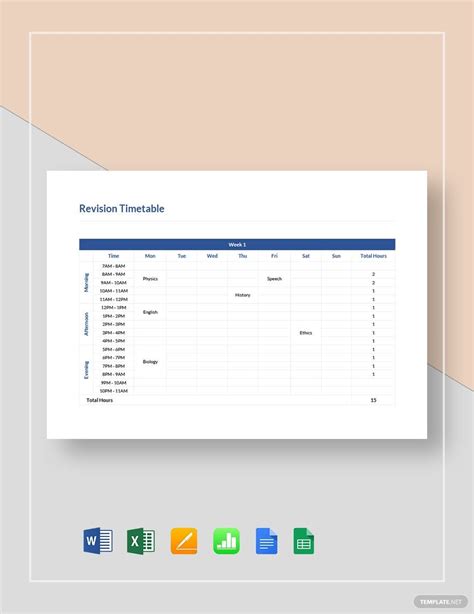 revision timetable template google sheets excel word apple