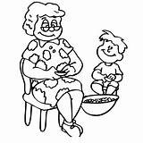 Coloring Grandson Grandmother Color sketch template