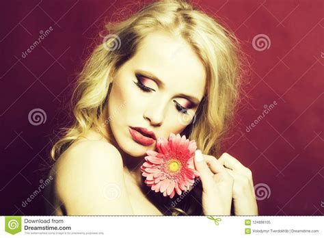 Woman With Flower Stock Image Image Of Beauty Female 124898105