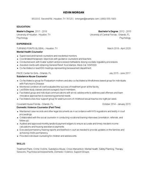 mental health counselor resume examples  tips zippia