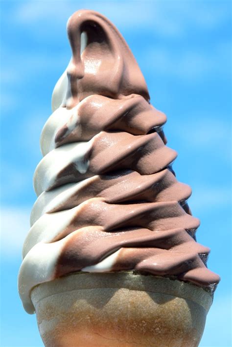 vanilla  chocolate swirl soft serve ice cream cone prepared food