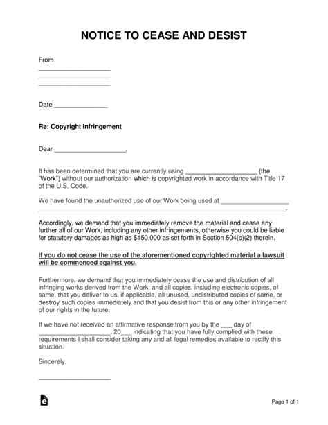 copyright  infringement cease  desist letter word  eforms