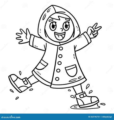 spring kid wearing raincoat isolated coloring page stock vector