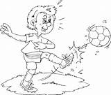 Ball Kicking Coloring Boy Soccer Pages Football Boys Playing Practice William sketch template