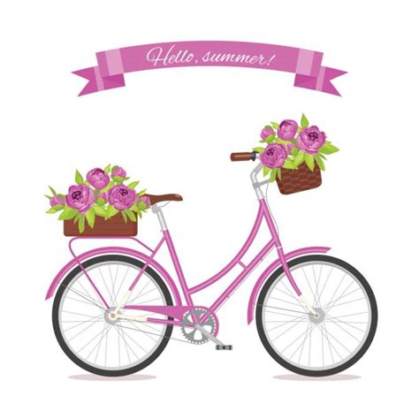 Vintage Summer Bike With Bunch Of Flowers Card Illustrations Royalty