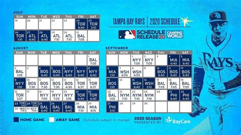 Tampa Bay Rays Baseball Schedule