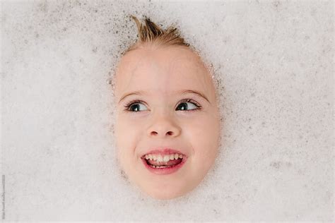 Girl Washing Her Hair In Bubble Bath By Brian Powell