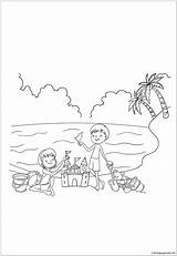 Beach Kids Summer Enjoying During Coloring Pages Color Getdrawings Drawing sketch template