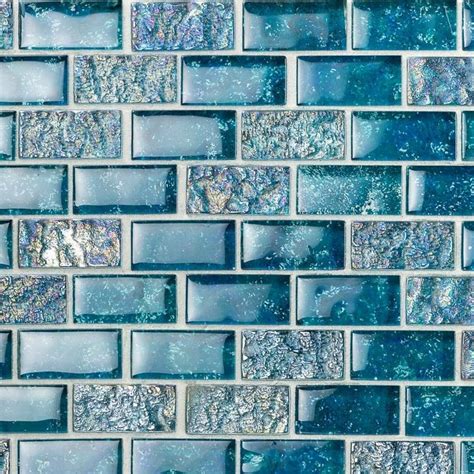 Laguna Iridescent Aquamarine 1x2 Brick Glass Tile Glass Pool Tile