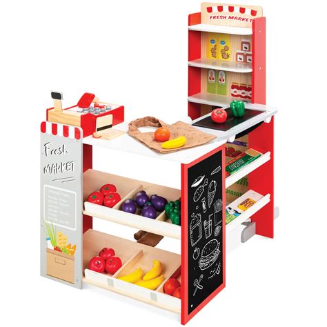 choice products kids pretend play grocery store wooden supermarket toy set  play food