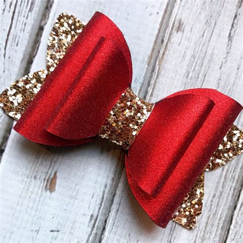 Red And Gold Glitter Bow Hair Clip Girls Hair Clip Glamour Etsy