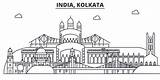 Kolkata Vector Skyline Line India Illustration City Landmarks Clip Illustrations Stock Architecture Calcutta Linear Sights Cityscape Famous Royalty Silhouette sketch template