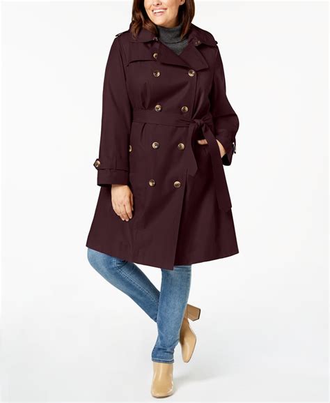 london fog plus size double breasted hooded trench coat stylish and