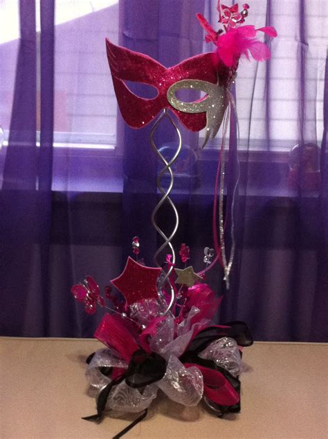 mask center piece fuchsia and black sweet 16 masquerade masquerade