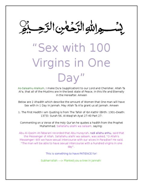 sex with 100 virgins in one day from tafsir ibn kathir hadith