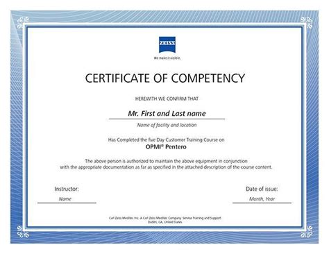 sample certificate  competency templates