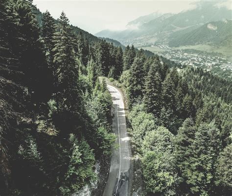 premium photo aerial view  mountain road   spruce