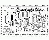 Ohio Coloring State Pages Stamp Usa Buckeyes Oh Printables Printable States Postage Flag Sheets Drawing Color Colouring Football History Book sketch template