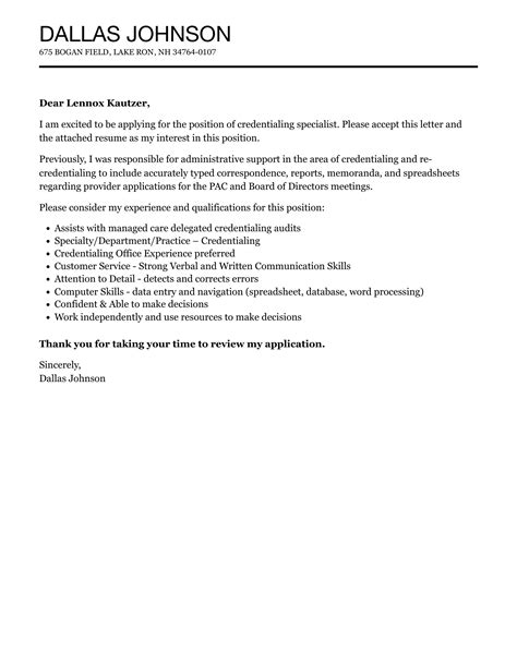 credentialing specialist cover letter velvet jobs
