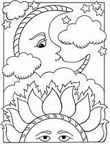 Moon Sun Coloring Pages Flower Print sketch template