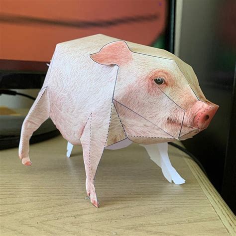 papercraft domestic pig papercraft  template diy etsy