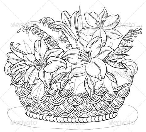 basket  flowers contours flower coloring pages flower drawing