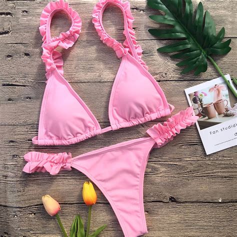 Buy Sexy 3d Flower Strap Bikini Set Bandeau Swimwear