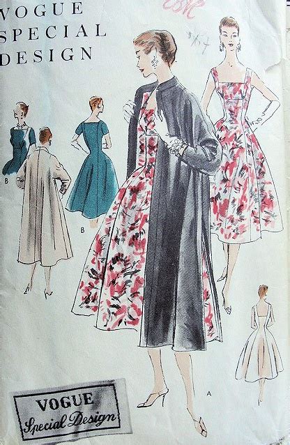 1950s Beautiful Cocktail Dress Evening Coat Pattern Vogue Special