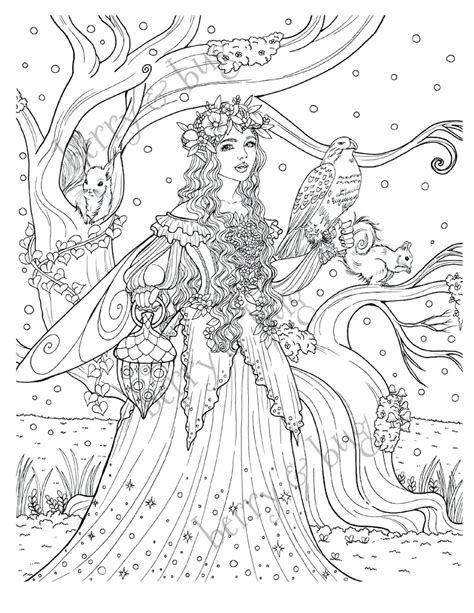 forest fairy coloring page printable adult coloring page etsy